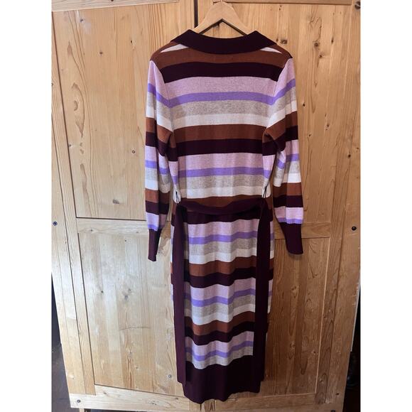 Charter Club 100% Cashmere Sweater Dress M Striped V-Neck Long Sleeve Belt - Picture 7 of 7